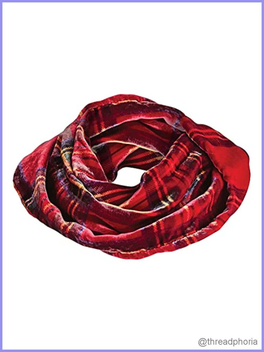 Luxury Silk Velvet Tartan Plaid Infinity Scarf, Red Scottish Design